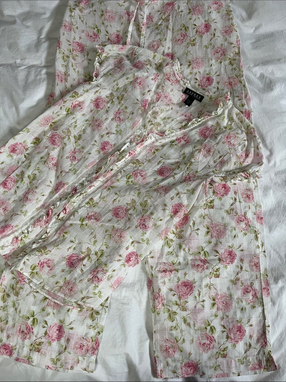 Lauren Ralph Lauren White Floral lace lightweight pajama set size large